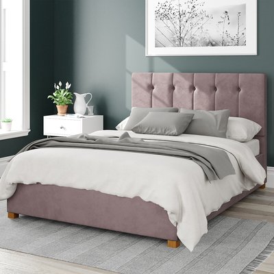 Hepburn Plush Velvet Storage Ottoman Bed with Vertical Buttoned Upholstered Headboard ASPIRE