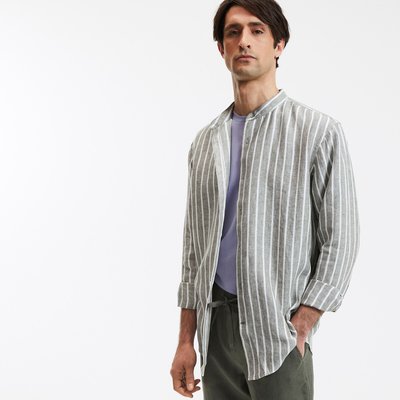 Camicia dritta di lino a righe con collo alla coreana LA REDOUTE COLLECTIONS