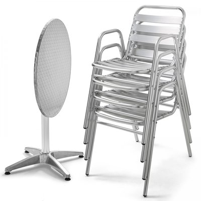 Table de jardin ronde en aluminium et 4 fauteuils OVIALA