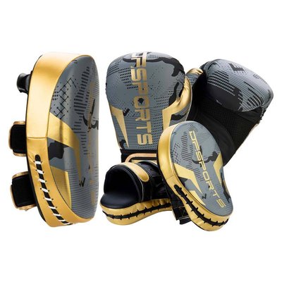 Set d'entrainement de boxe gris et or Arena Gants de 12 oz JARDINDECO