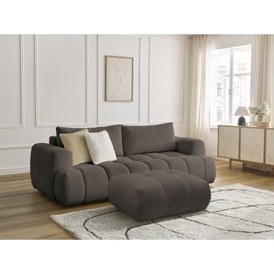 Canapé droit convertible 3 places en tissu bouclette avec pouf, FUJI BOBOCHIC