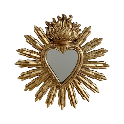 Déco miroir ex-voto coeur soleil 27x28cm EMDE