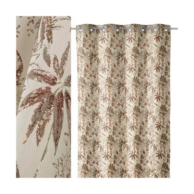 Rideau Épais Beige Motif Feuillage à Oeillets  - Longueur 260cm WADIGA