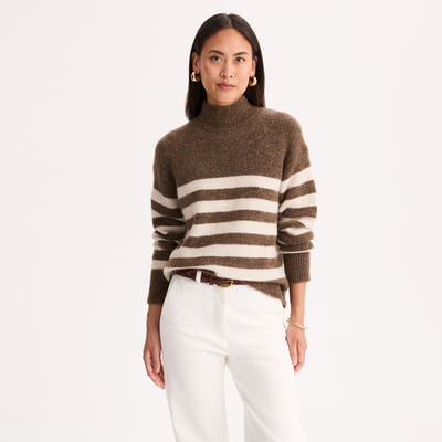 Pull col montant à rayures en laine et alpaga mélangé ANNE WEYBURN
