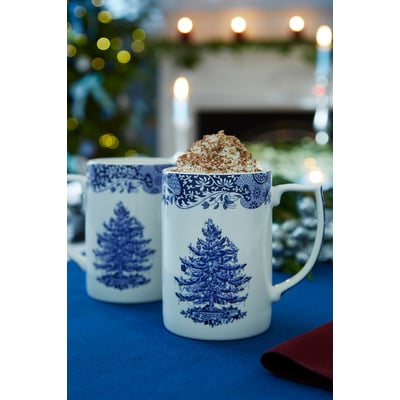 Set of 4 Blue Christmas Tree Mugs SPODE