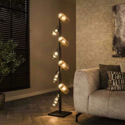 Lampadaire en verre ambré et chromé, 8 abat-jour RALF PIER IMPORT