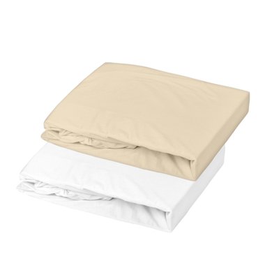 Lot 2 draps-housses jersey 60x120 cm Blanc / Cailloux DOMIVA