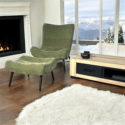 Fauteuil et pouf assortis tissu vert MALMOE PIER IMPORT