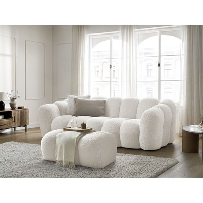 Canapé droit fixe 3 places en tissu bouclette avec pouf, HIPPOLYTE BOBOCHIC