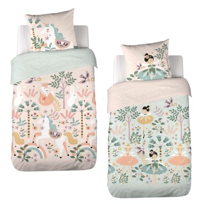 Parure de lit enfant réversible Licorne/danseuse - 100% coton 57 fils/cm² TOILINUX