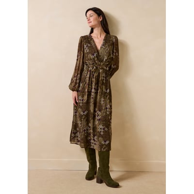 Robe longue cache-cœur imprimé manches longues LA FEE MARABOUTEE