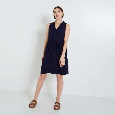Robe En Velours Sans Manches Grain De Malice - Coupe Fluide, Longueur Genou - Imprimé Graphique & Boutonnage Avant - 1