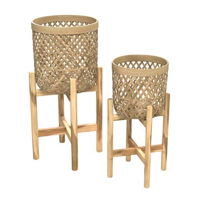 Cache-pot pieds en teck et bambou (lot de 2) - MILA RENDEZ-VOUS DÉCO