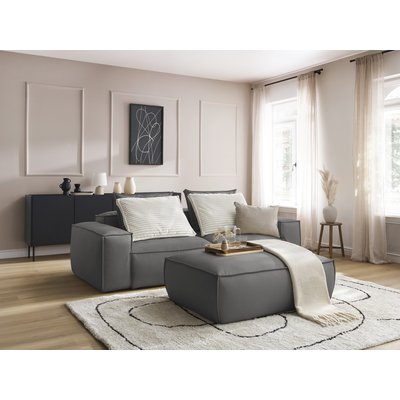Canapé droit fixe 4 places en cuir végan avec pouf, BOHEME BOBOCHIC