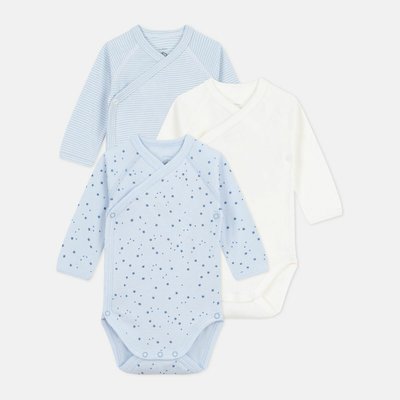 Lot de 3 bodies manches longues, ouverture croisée PETIT BATEAU