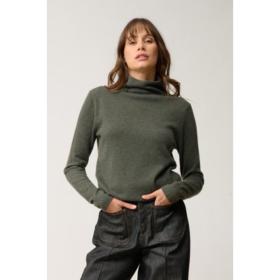 Pull Col Montant Kaki Chiné Ambre JUST CASHMERE
