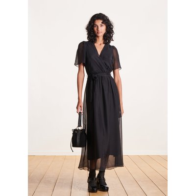 Robe longue cintrée bohème noire en voile uni LA FEE MARABOUTEE