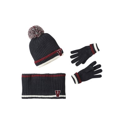 Ensemble bonnet + snood + gants en maille côtelée VERTBAUDET