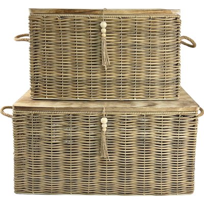 Coffre en osier naturel avec couvercle bois ambiance chaleureuse RECOLLECTION