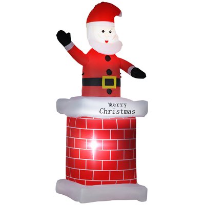 Père Noël gonflable avec cheminée LED 2,10H m polyester OUTSUNNY