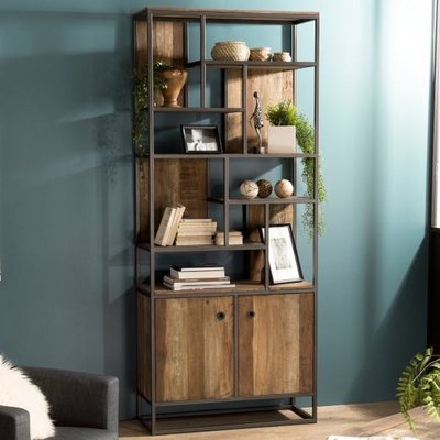 Bibliothèque étagère 90x215cm style industriel teck recyclé et métal SWING PIER IMPORT