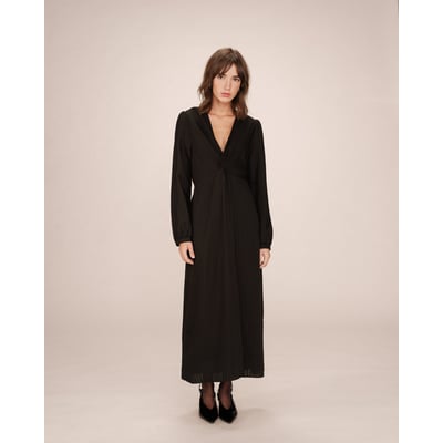 Robe Longue En Laine à Col V - Style Français Hiver - Coupe Ample Confortable - Maxi Décontractée Pour Femme