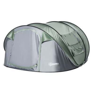 Tente de camping pop-up 4-5 pers. fibre verre polyester PE vert gris OUTSUNNY