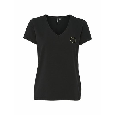 T-Shirt mit V-Ausschnitt & Herz-Stickerei PIECES