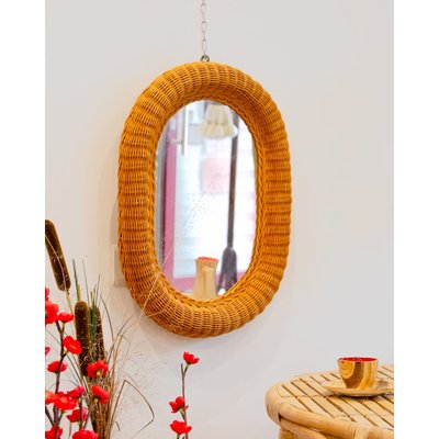 Miroir en rotin tressé Georges N°1197 - Bon état DEBONGOUT