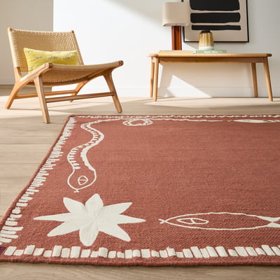 Tapis tissé plat, laine mélangée, motifs serpents brodés, ROCCO LA REDOUTE INTERIEURS
