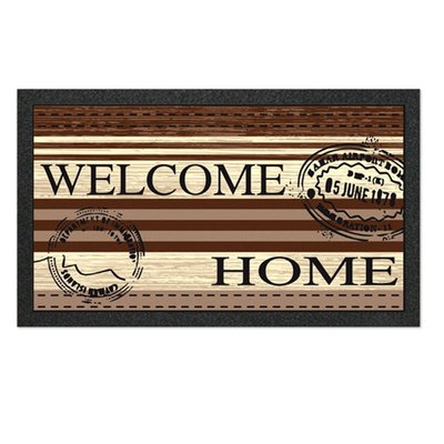 Paillasson Welcome Home - Motif Bois et Timbres Vintage - Antidérapant - 40 x 68 cm DOUCEUR D'INTÉRIEUR