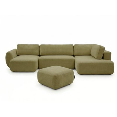 Canapé panoramique convertible 6 places en tissu texturé avec pouf, DENISE BOBOCHIC