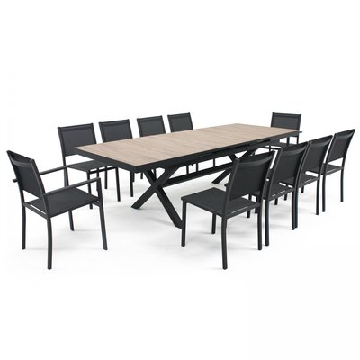Table extensible pieds croisés bois 8 chaises et 2 fauteuils TIVOLI OVIALA