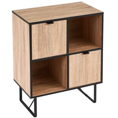 Commode 4 casiers 2 portes bois et métal noir - 60x35x78cm WADIGA