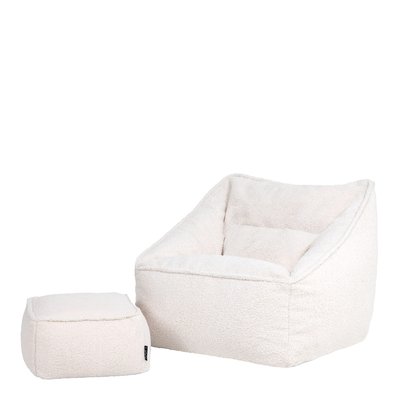 Pouf fauteuil et son repose-pied carré en tissu borg bouclette Oeko-Tex® - NATALIA ICON