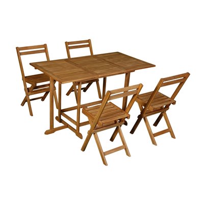 Set d'une table extensible avec rangements et de 4 chaises pliantes en bois massif CARMEN MILIBOO