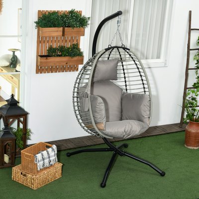 Fauteuil oeuf suspendu balancelle pliable avec coussin et support OUTSUNNY