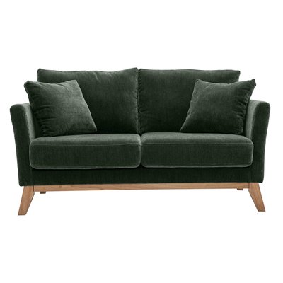 Canapé scandinave déhoussable 2 places en tissu chenille terre brûlée et bois clair OSLO MILIBOO