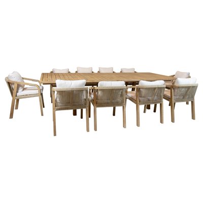 Salon de jardin table extensible 170/230cm avec 10 fauteuils en bois d'acacia, SAONA NOW'S HOME