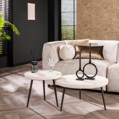 Table de salon blanche en marbre composite forme ronde (lot de 2) TAJ PIER IMPORT