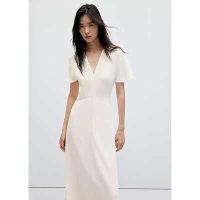 Robe col V à manches courtes MANGO