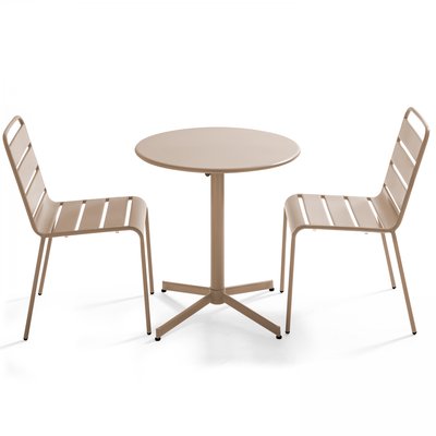 Salon de jardin table ronde et 2 chaises en métal, PALAVAS OVIALA