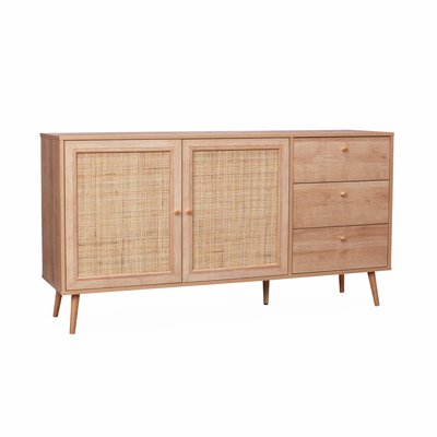 Buffet scandinave effet bois et cannage 2 portes 150cm BOHÈME SWEEEK