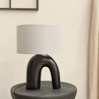 Black Arch Abstract Ceramic Table Lamp with Fabric Drum Shade SO'HOME
