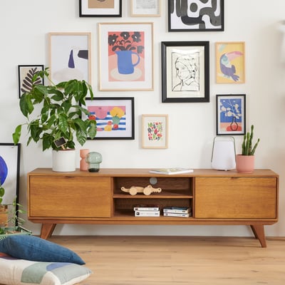 Meuble TV rétro en bois 2 niches 2 portes L180 bronze - MALLET HELLIN, DEPUIS 1862