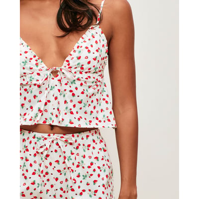 Pantalon en popeline de coton à imprimé fraises, fleurs et coccinelles POPYLIZ UNDIZ