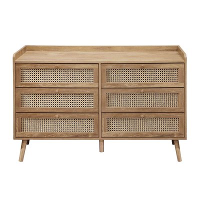 Commode 6 tiroirs avec façades en rotin naturel L120 cm - PALMO CALICOSY