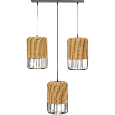 Suspension 3 abat-jours en rotin et acier, ALOHA KARE DESIGN