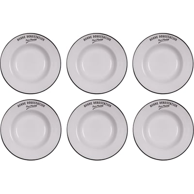 Assiettes en grès blanc Bonne dégustation (Lot de 6) Assiettes creuses - 23 cm ANTIC LINE CRÉATIONS