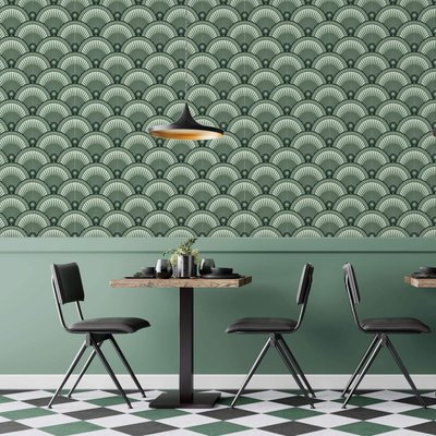 Papier peint vintage avec motifs géométriques verts - 425x260 cm (l x h) LA TOUCHE ORIGINALE